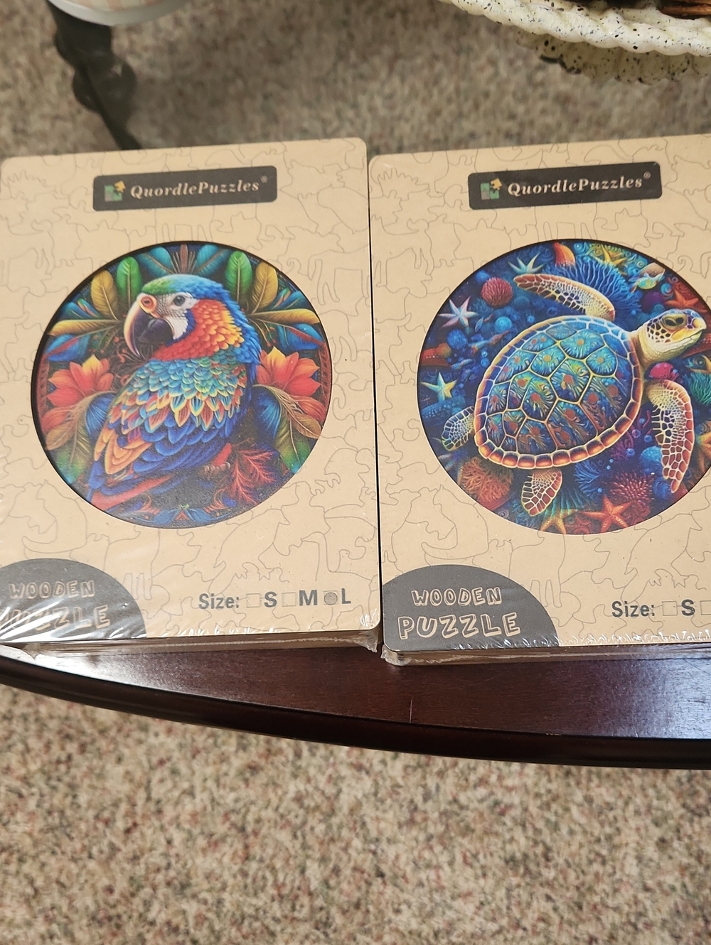 Colorful Parrot And Turtle Wooden Puzzle - Multicolor 2 Puzzles